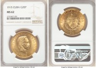 Republic gold 20 Pesos 1915 MS62 NGC, Philadelphia mint, KM21. One year type. AGW 0.9675 oz. 

HID09801242017

© 2020 Heritage Auctions | All Righ...