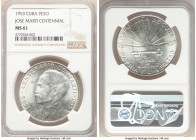 Republic 3-Piece Lot of Certified "Jose Marti Centennial" Pesos 1953 NGC, KM29. Issued to commemorate the centennial of the birth of Jose Marti. (2) g...