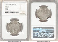 Lübeck. Free City 2 Schilling (Doppelschilling) 1522 MS61 NGC, KM-MBA34. John the Baptist with Lamb, shield of arms below / City arms within decorated...