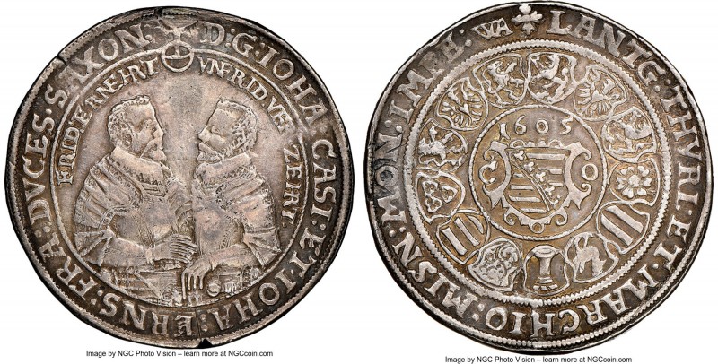 Saxe-Gotha. Johann Casimir & Johann Ernst II Taler 1605-WA XF Details (Plugged) ...