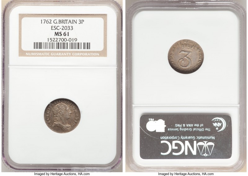 George III 3 Pence 1762 MS61 NGC, KM591, S-3753, ESC-2033. 

HID09801242017
...