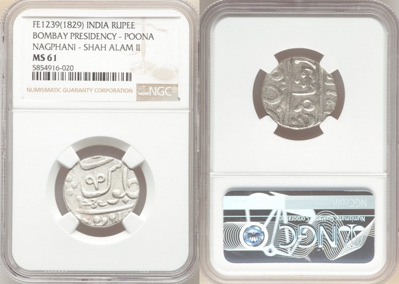 British India. Bombay Presidency Rupee FE 1239 (1829) MS61 NGC, Poona mint, KM32...