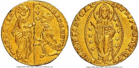 Venice. Andrea Dandolo gold Ducat ND (1343-1354) AU58 NGC, CNI-Unl. Variety with crosses in nimbus. 20mm. 3.51gm. ANDR DΛNDVLO | S | M | V | Є | N | Є...