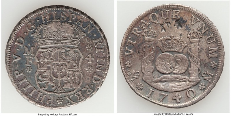 Philip V 4 Reales 1740/30 Mo-MF XF (Corrosion, Chops), Mexico City mint, KM94. J...