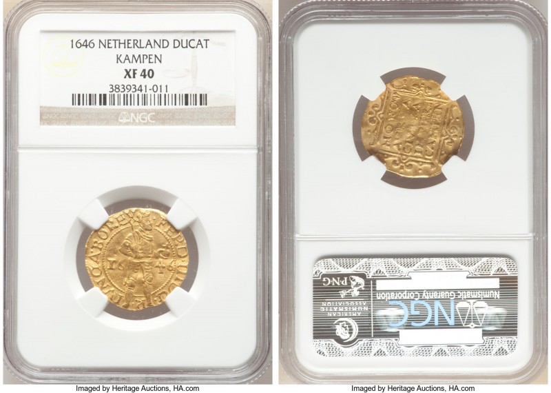 Kampen. City gold Ducat 1646 XF40 NGC, KM44. Jones-2292. Includes detailed colle...