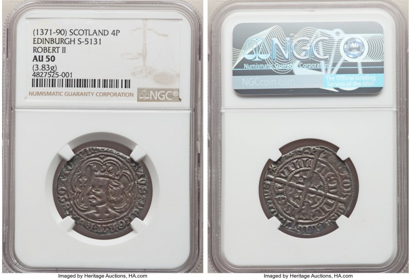 Robert II Groat ND (1371-1390) AU50 NGC, Edinburgh mint, S-5131. 28mm. 3.83gm. G...