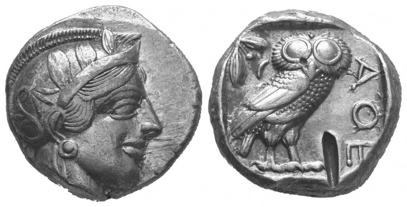 ATTICA. Athens. AR Tetradrachm. ca. 454-415 B.C.
Obv: Helmeted head of Athena ri...