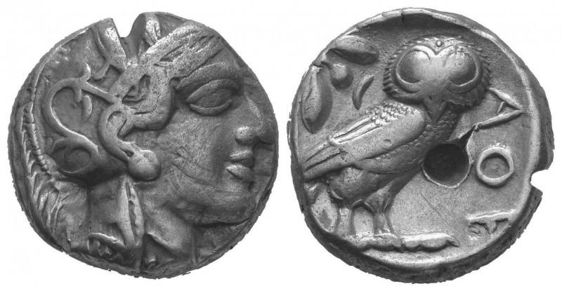 ATTICA. Athens. AR Tetradrachm. ca. 454-415 B.C.
Obv: Helmeted head of Athena ri...