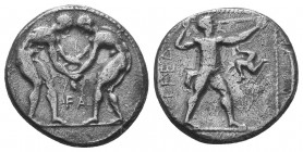 PAMPHYLIA. Aspendos. Circa 380/75-330/25 BC. Stater. Two nude wrestlers, standing and grappling with each other; between them, AΦ. Rev. ΕΣΤFΕΔΙΙΥΣ Sli...