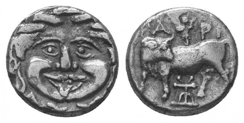 Mysia, Parion AR Hemidrachm. Circa 4th century BC. Bull standing left, head righ...