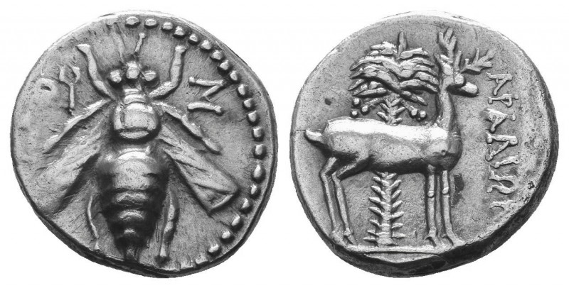 Ionia, Ephesos AR Drachm. Circa 202-150 BC. Bee with straight wings; E-Φ across ...