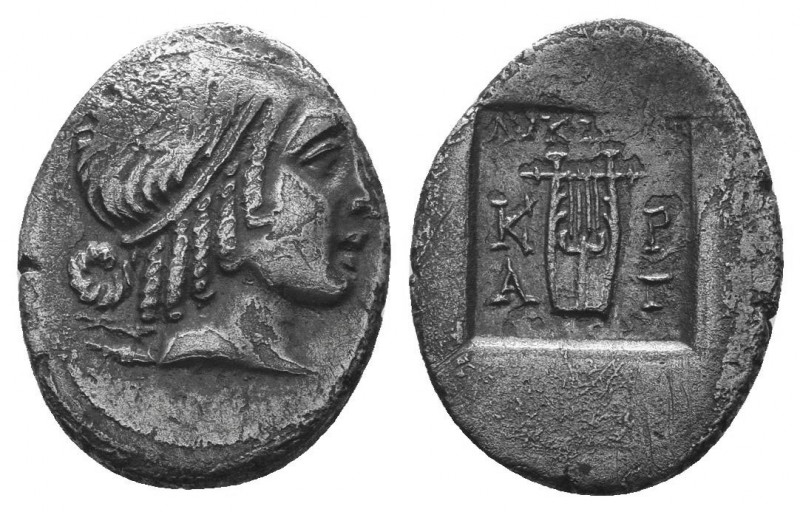 Lykian League, Kragos AR Drachm. Circa 48-18 BC. Head of Apollo right, hair boun...