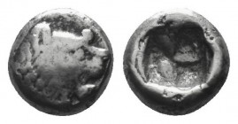 Greek Obol, Ca. 350-300 BC. AR
CARIA. Mylasa (?). Obol (5th century BC).
Obv: Head of roaring lion right
Rev: Incuse punch.
Condition: Very Fine
...