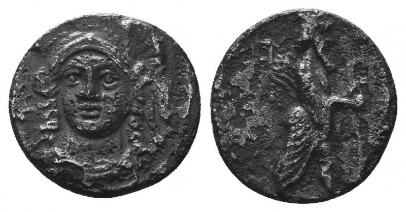 CILICIA, Uncertain. 4th century BC. AR Obol. Head of Athena facing slightly left...