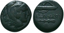 KINGS OF MACEDON. Alexander III 'the Great' (336-323). Ae
Obv: Head of Herakles right, wearing lion’s skin headdress.
Rev: Bow in bowcase and club

Co...