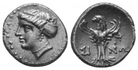 Paphlagonia, Sinope AR Hemidrachm. Circa 330-250 BC. Head of Nymph left / ΣI-NΩ, eagle with wings displayed facing; bunch of grapes to left, I to righ...