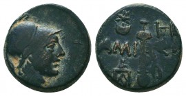 PONTOS. Amisos. Ae (Circa 111-105 or 95-90 BC). Struck under Mithradates VI Eupator.
Obv: Helmeted head of Ares right.
Rev: AMI - ΣOV. Sword in sheath...