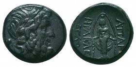 PHRYGIA. Apameia. Ae (Circa 133-48 BC). Alexan-, and Artem-, magistrates.
Obv: Laureate head of Zeus right.
Rev: ΑΠΑΜΕ / AΛΞAN APTEMI.
Facing statue o...