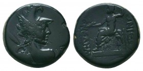 LYCAONIA. Ikonion. Ae (1st century BC). Menedem- Timotheos, magistrate. Obv: Bust of Perseus right, wearing winged helmet and with harpa and head of M...