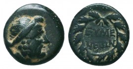 PHRYGIA. Eumeneia. Ae (Circa 200-133 BC).
Obv: Laureate head of Zeus right.
Rev: EYMENEΩN.
Legend in two lines within wreath.
SNG Copenhagen 377-8.

C...