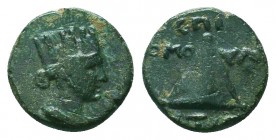 CAPPADOCIA. Caesarea. Pseudo-autonomous. Time of Trajan (98-117). Ae. T. Pomponius Bassus, presbeutes. Dated RY 3 (100/1).
Obv: Turreted and draped bu...