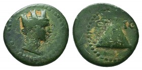 Cappadocia, Caesareia-Eusebia. Civic Issue. Struck under Trajan, 98-117. AE 17 . Struck A.D. 112. Turreted and draped bust of Tyche right / ЄT-IЄ, pyr...