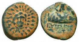 CAPPADOCIA. Caesarea (as Eusebeia). Ae (Circa 36 BC-17 AD).
Obv: Aegis with facing gorgoneion.
Rev: EYΣEΒEIAΣ / T. Mt. Argaeus.
indgren III 945; Syden...