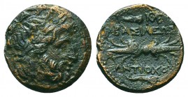 SELEUKID KINGDOM. Antiochos I Soter (281-261 BC). Ae. Antioch on the Orontes.
Obv: Laureate head of Zeus right.
Rev: ΒΑΣΙΛΕΩΣ / ANTIOXOY.
Thunderbolt;...