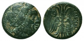 SELEUKID KINGDOM. Antiochos I Soter (281-261 BC). Ae. Antioch on the Orontes.
Obv: Laureate head of Zeus right.
Rev: ΒΑΣΙΛΕΩΣ / ANTIOXOY.
Thunderbolt;...