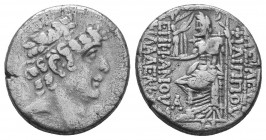 Seleukid Kingdom. Antioch. Philip I Philadelphos 95-75 BC.
Tetradrachm AR
Diademed head right / ΒΑΣΙΛΕΩΣ ΦΙΛΙΠΠΟΥ ΕΠΙΦΑΝΟΥΣ ΦΙΛΑΔΕΛΦΟΥ, Zeus Nikephoro...