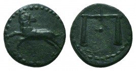 PHARAONIC KINGS OF EGYPT. Nektanebo II (361-343 BC). Ae.
Obv: Ram leaping left, head right.
Rev: Scales; c/m: helmeted head of Athena right within inc...