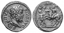 Septimius Severus AD 193-211. Denarius AR, SEVERVS PIVS AVG Laureate head of Septimius Severus to right. Rev. ADVENT AVGG Septimius Severus on horseba...