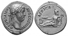Hadrian. AD 117-138. AR Denarius . "Travel series" issue ("Provinces cycle") – The province alone. Rome mint. Struck circa AD 130-133. Laureate head r...