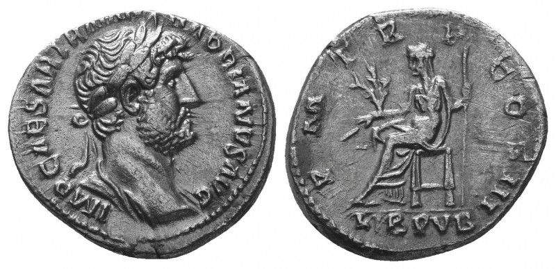 Hadrian. AD 117-138. AR Denarius
Laureate bust right, slight drapery / LIB PVB ...
