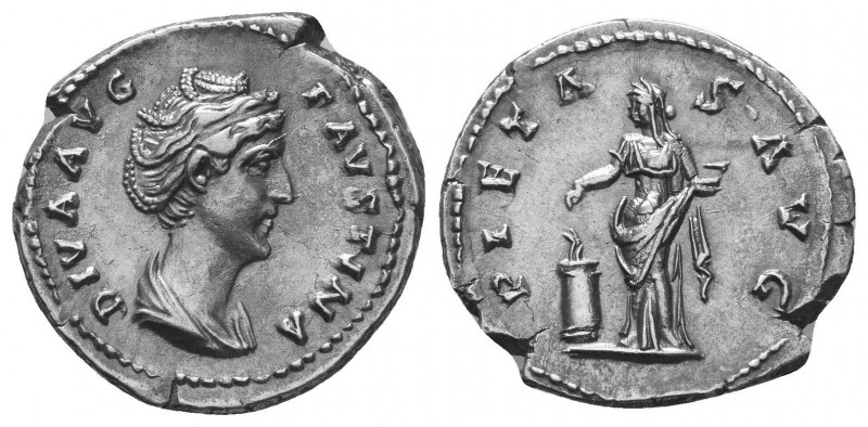 Diva Faustina Senior. Augusta, AD 138-140/1. AR Denarius 

Condition: Very Fine
...