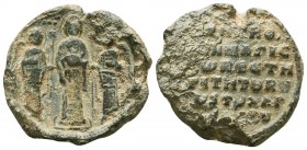 Byzantine lead seal of John vestitites
of the imperial velon and the chartoulary
(ca 11th cent.)
Obv.: Mother of God in the center, standing on a r...