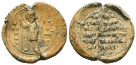 Byzantine lead seal of Samdoune (?) Chamdounes, doux,
archon and strategos, Chamdounios Cjhamdounes bestarches and doux
(11th cent.)
Obv.: Saint Th...