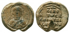 Byzantine lead seal of Theodore Kefran (?) vestes
(ca 11th cent.)

Obverse: Bust of a military saint, facial, nimbate, holding spear and possibly shie...