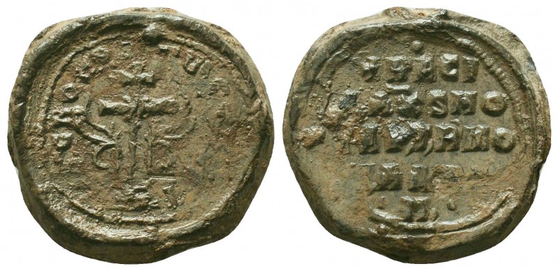 BYZANTINE Lead SEAL of Basileios monachos and notarios of the imperial monastery...