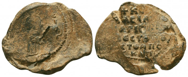 BYZANTINE Lead SEAL of Basileios Apokapes magistros bestes and doux (9th-12th ce...