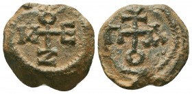 BYZANTINE Lead SEALS of Meizoteros hypatos (consul)
(7th cent.)

Obv.: Cruciform monogram, reading as, ΜΕΙΖΟΤΕΡΟΥ, wreath border.
Rev.: Cruciform ...