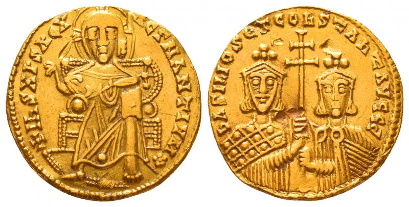 Basil I, the Macedonian AD 867-886. Constantinople. Solidus AV
+ IhS XPS REX REG...