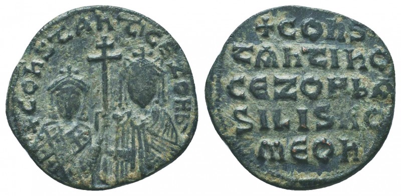 Konstantinos VII. Porphyrogennetos with Romanos II., 945-959. AE-Follis Konstant...