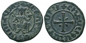 Cilician Armenia. Hetoum I (1226-1270). Ae Tank. Sis.
Obv: Levon seated facing on leonine throne, holding lis and orb.
Rev: Cross fourchée, with pelle...