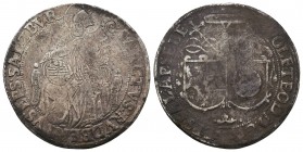 Austria. Salzburg. Wolf Dietrich earl of Raitenau AD 1559-1617.
Taler AR
SANCTVS . RVDBERTVS . EPS . SALISBVR, saint Rudbert, wearing episcopal regali...