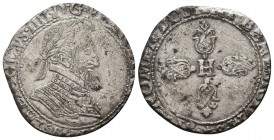 France, Henry III AR 1/2 Franc. 1590-1591. HENRICVS III D:G.FRANC ET POL REX, laureate and armoured bust right / SIT NOMEN DOMINI BENEDICTVM, ornate c...