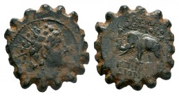 Seleukid Kings, Antiochos VI (145-142 BC). Serrate Æ . Antioch, c. 143-2 BC.

Weight: 7,18 gr
Diameter: 24,00 mm