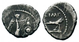 Q. Sicinius and C. Coponius. 49 BC. AR Denarius (12mm, 1.6g). Diademed head of Apollo right; star below / Club of Hercules surmounted by a lion's scal...