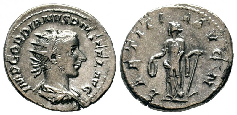 Gordian III AR Antoninianus. Rome, AD 241-243. IMP GORDIANVS PIVS FEL AVG, radia...