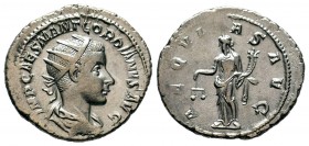 GORDIAN III. 238-244 AD. AR Denarius. IMP GORDIANVS PIVS FEL AVG, laureate, draped and cuirassed bust right, seen from behind / A-EQVITAS AVG, Aequita...